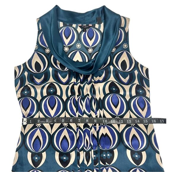 Ted Baker London Women's Teal Blue Patterned Silk Cowl Neck Dress Size 2 - Picture 10 of 12